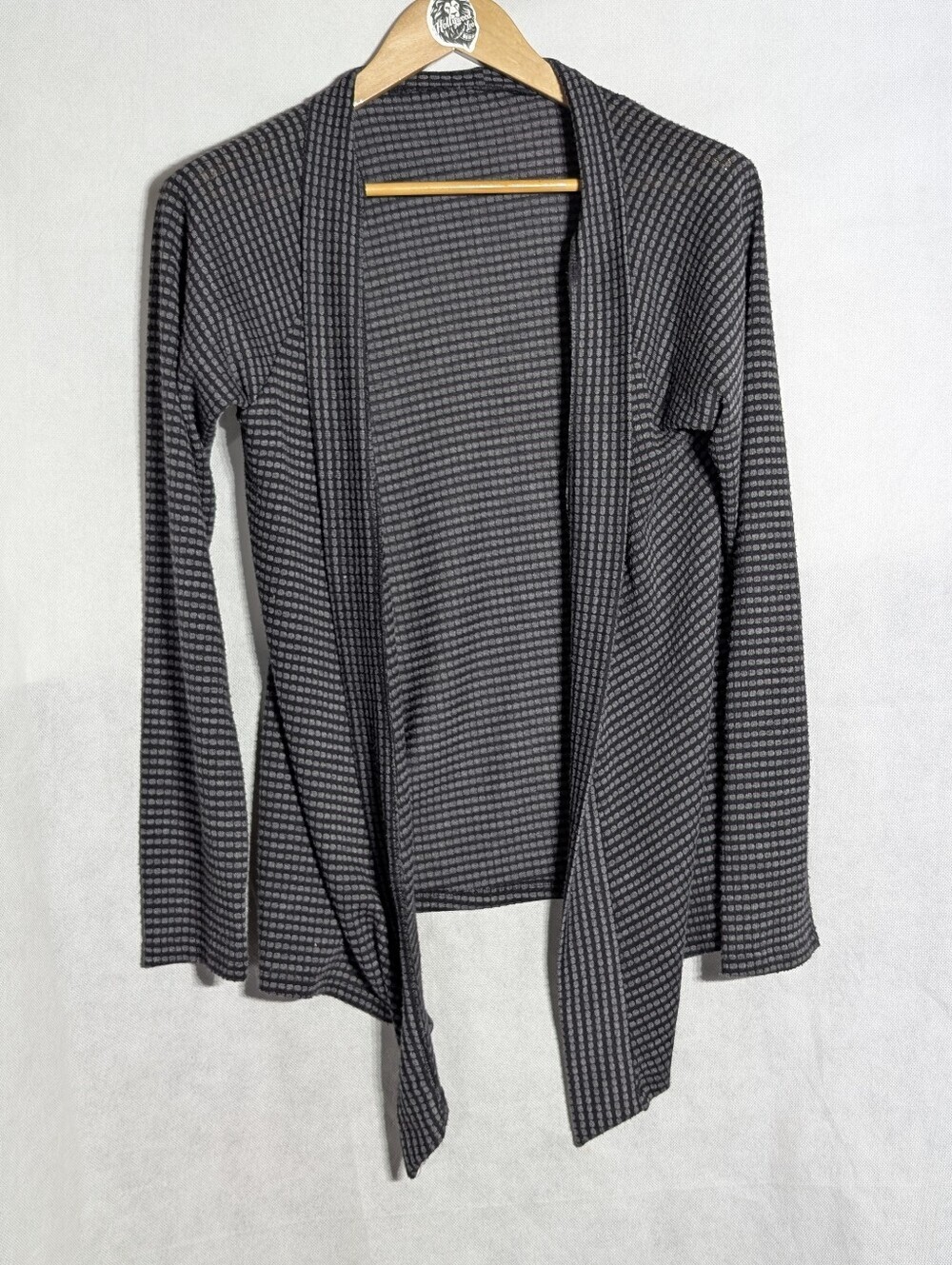 Vintage Unbranded Textured Knit Draped Open Front Cardigan Grey / Black